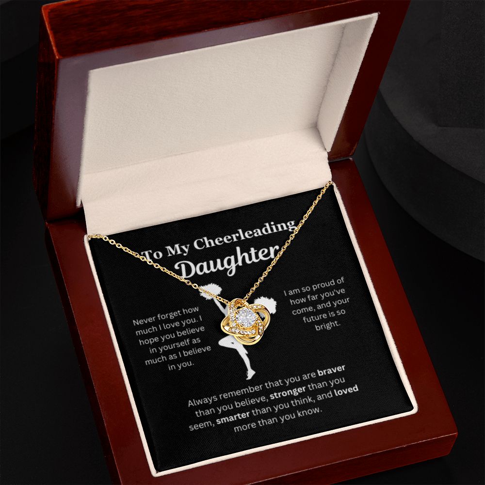 EllePendants To My Cheerleading Daughter Necklace, Father Daughter Necklace, Mother Daughter Necklace, Daughter Birthday, Heart Jewelry, Gold Jewelry, Love Knot, Message Card Necklace