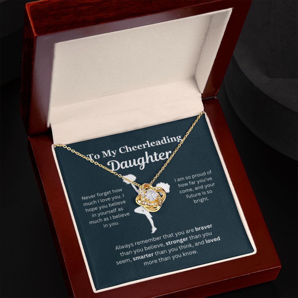 EllePendants To My Cheerleading Daughter Necklace, Father Daughter Necklace, Mother Daughter Necklace, Daughter Birthday, Heart Jewelry, Gold Jewelry, Love Knot, Message Card Necklace