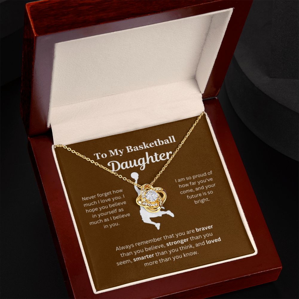 To My Basketball Daughter Necklace, Father-Daughter Jewelry, Mother-Daughter Gift, Birthday Heart Pendant, Gold Jewelry, Message Card