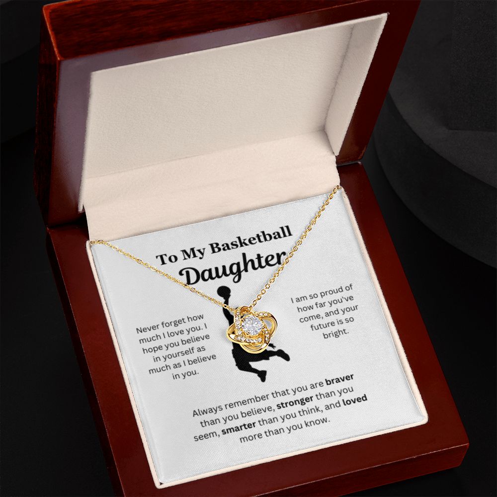 To My Basketball Daughter Necklace, Father-Daughter Jewelry, Mother-Daughter Gift, Birthday Heart Pendant, Gold Jewelry, Message Card