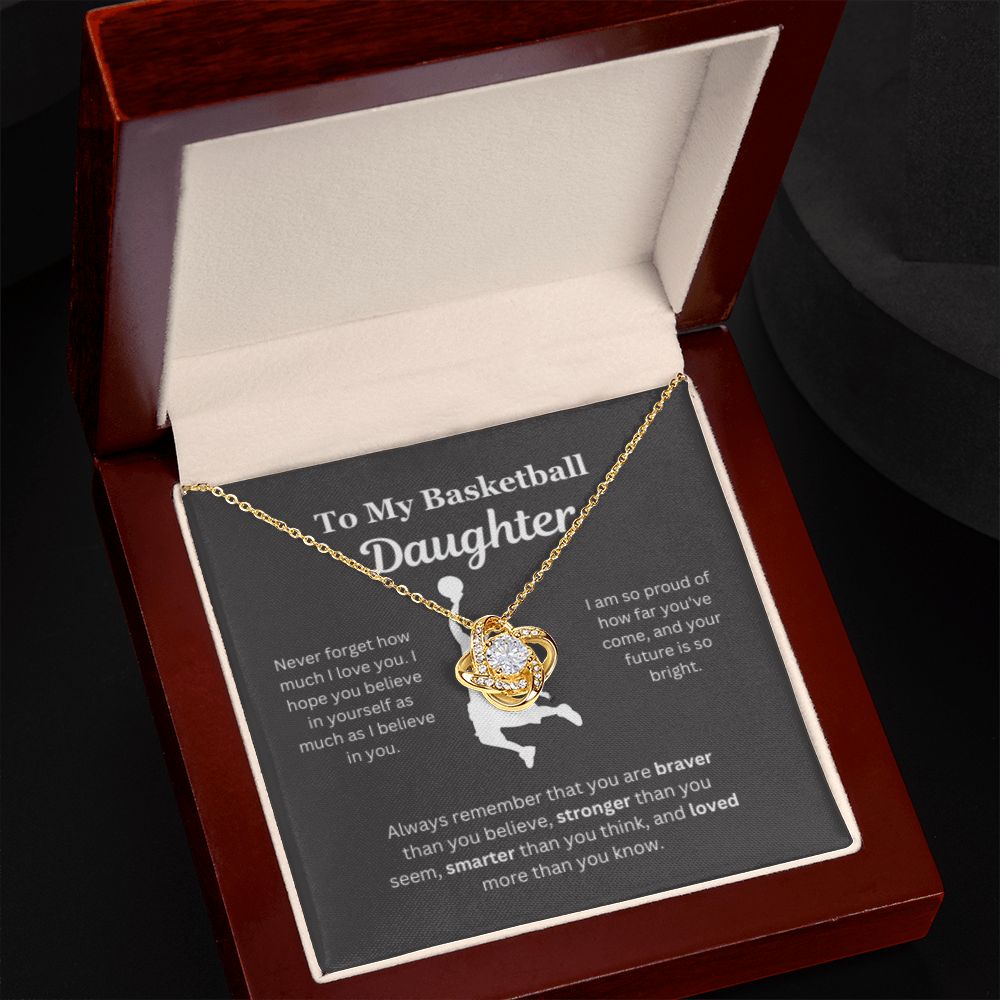 To My Basketball Daughter Necklace, Father-Daughter Jewelry, Mother-Daughter Gift, Birthday Heart Pendant, Gold Jewelry, Message Card