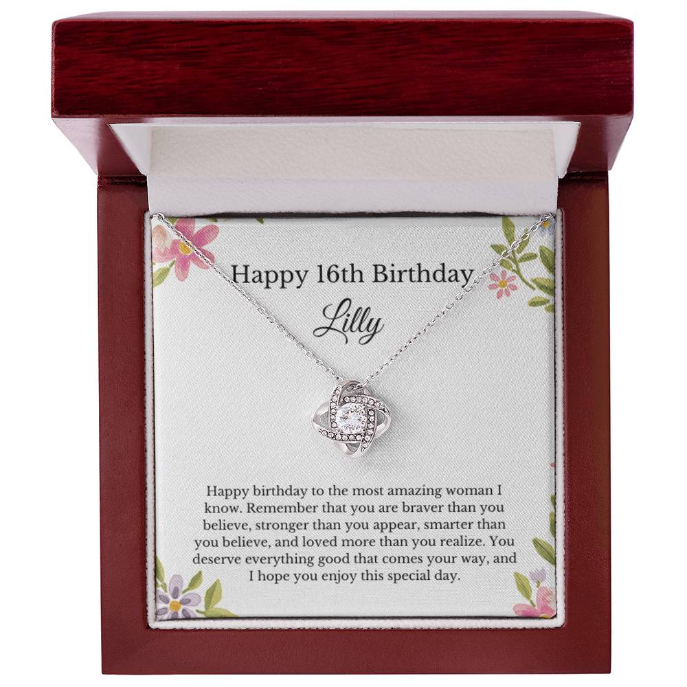 Personalized 16th Birthday Necklace Love Knot Lilly