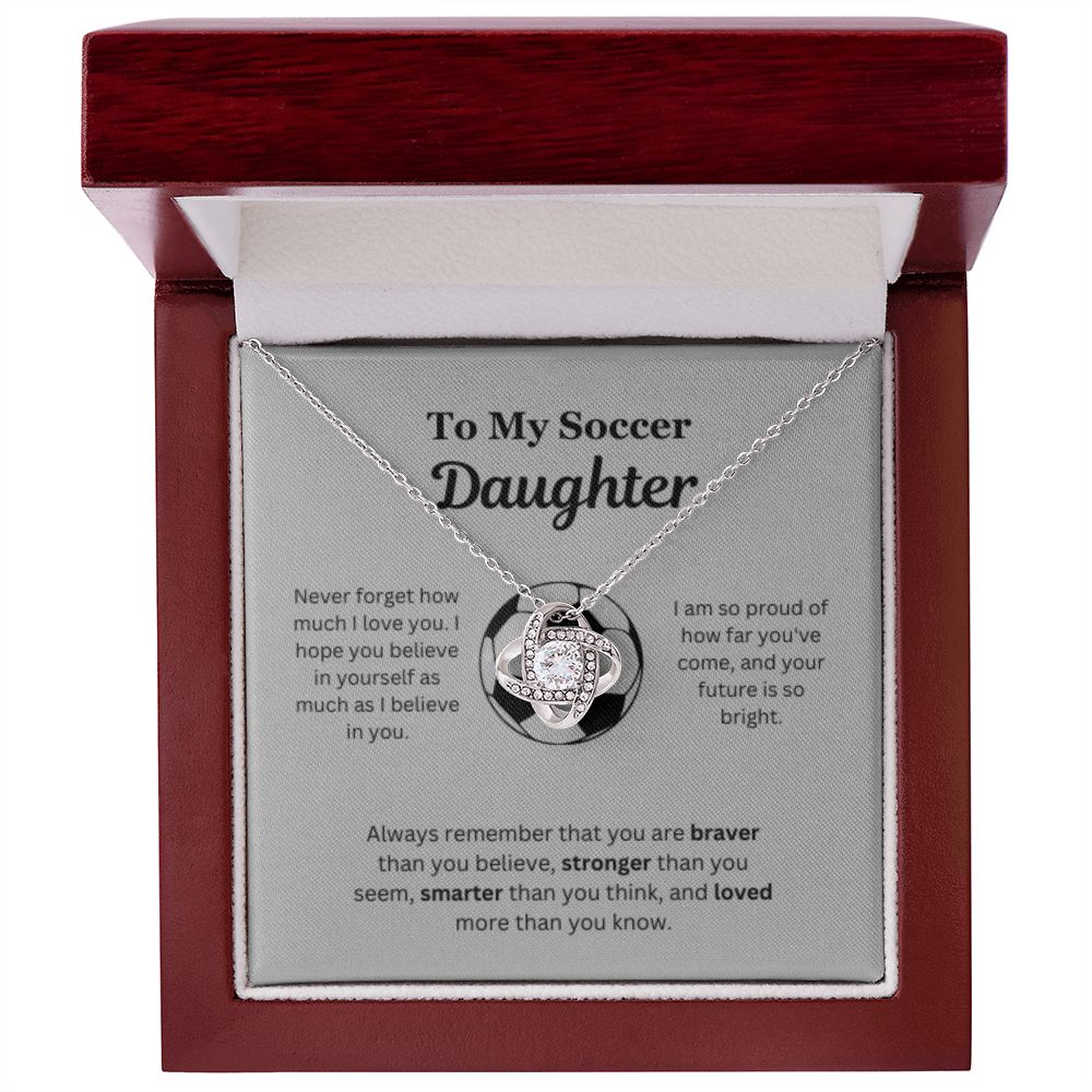 To My Soccer Daughter Necklace, Father-Daughter Jewelry, Mother-Daughter Gift, Birthday Heart Pendant, Gold Love Knot, Message Card