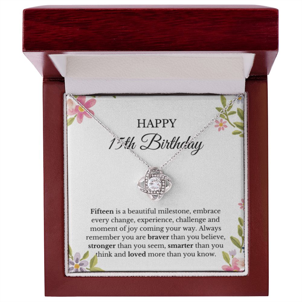 15th Birthday Necklace, Birthday Love Knot Necklace, Birthday Gifts For Woman, Birthday Card, Pendant Necklace