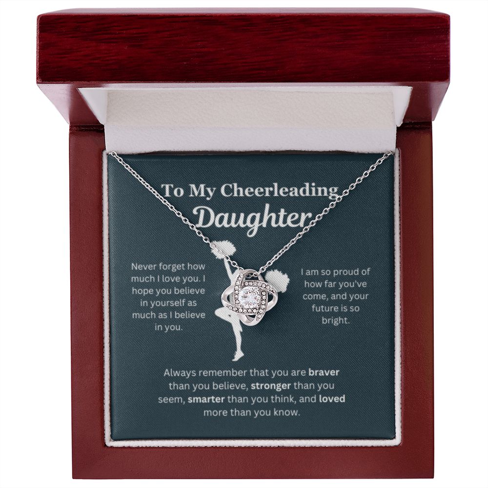 EllePendants To My Cheerleading Daughter Necklace, Father Daughter Necklace, Mother Daughter Necklace, Daughter Birthday, Heart Jewelry, Gold Jewelry, Love Knot, Message Card Necklace