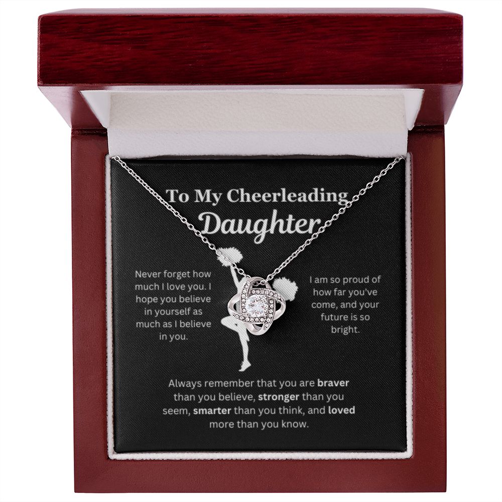 EllePendants To My Cheerleading Daughter Necklace, Father Daughter Necklace, Mother Daughter Necklace, Daughter Birthday, Heart Jewelry, Gold Jewelry, Love Knot, Message Card Necklace