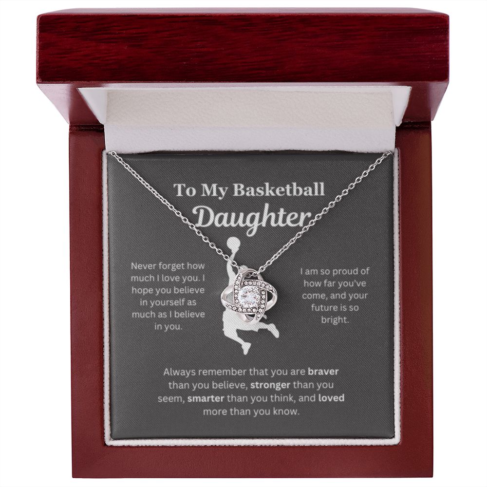 To My Basketball Daughter Necklace, Father-Daughter Jewelry, Mother-Daughter Gift, Birthday Heart Pendant, Gold Jewelry, Message Card