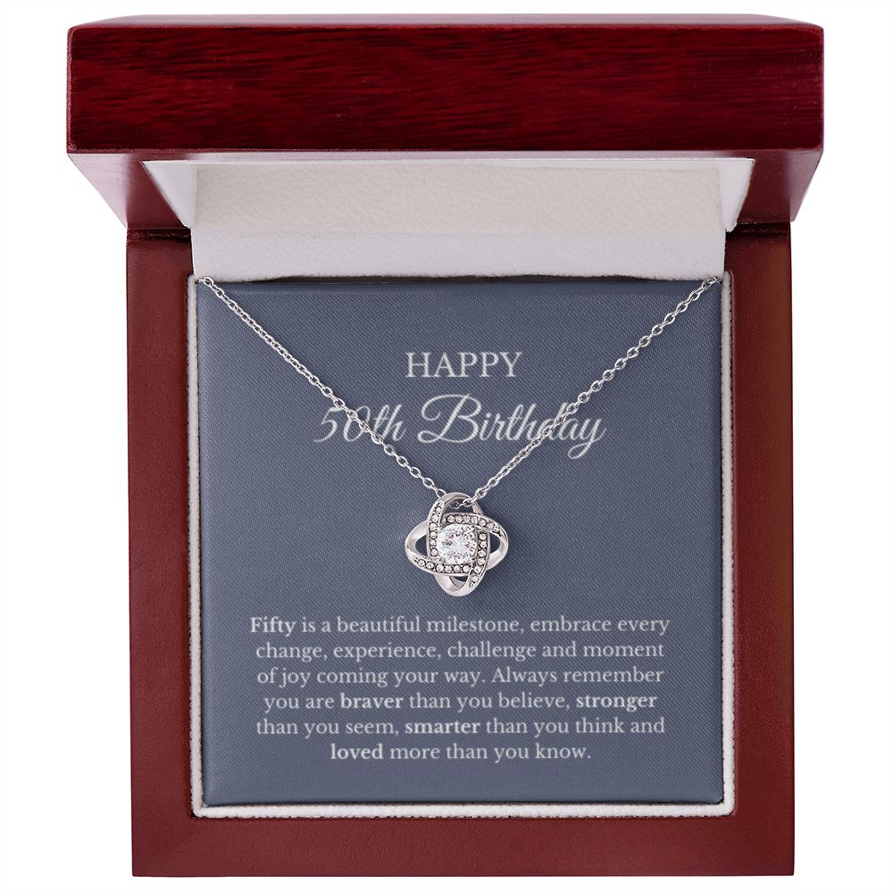 50th Birthday Necklace, Birthday Love Knot Necklace, Birthday Gifts For Woman, Birthday Card, Pendant Necklace