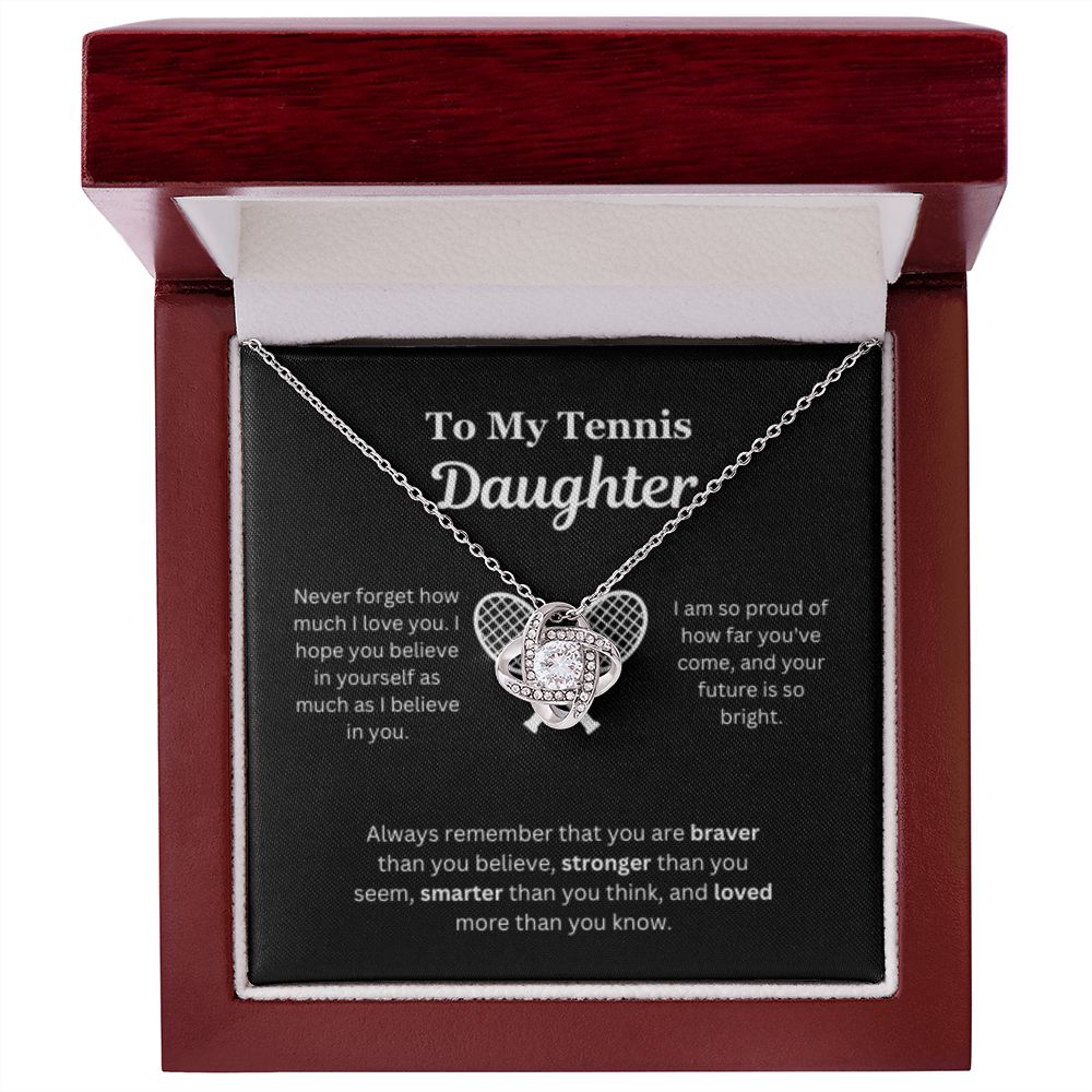 To My Tennis Daughter Necklace, Father-Daughter Jewelry, Mother-Daughter Gift, Birthday Heart Pendant, Gold Love Knot, Message Card