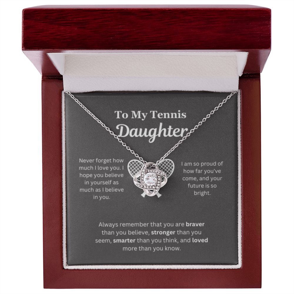 To My Tennis Daughter Necklace, Father-Daughter Jewelry, Mother-Daughter Gift, Birthday Heart Pendant, Gold Love Knot, Message Card