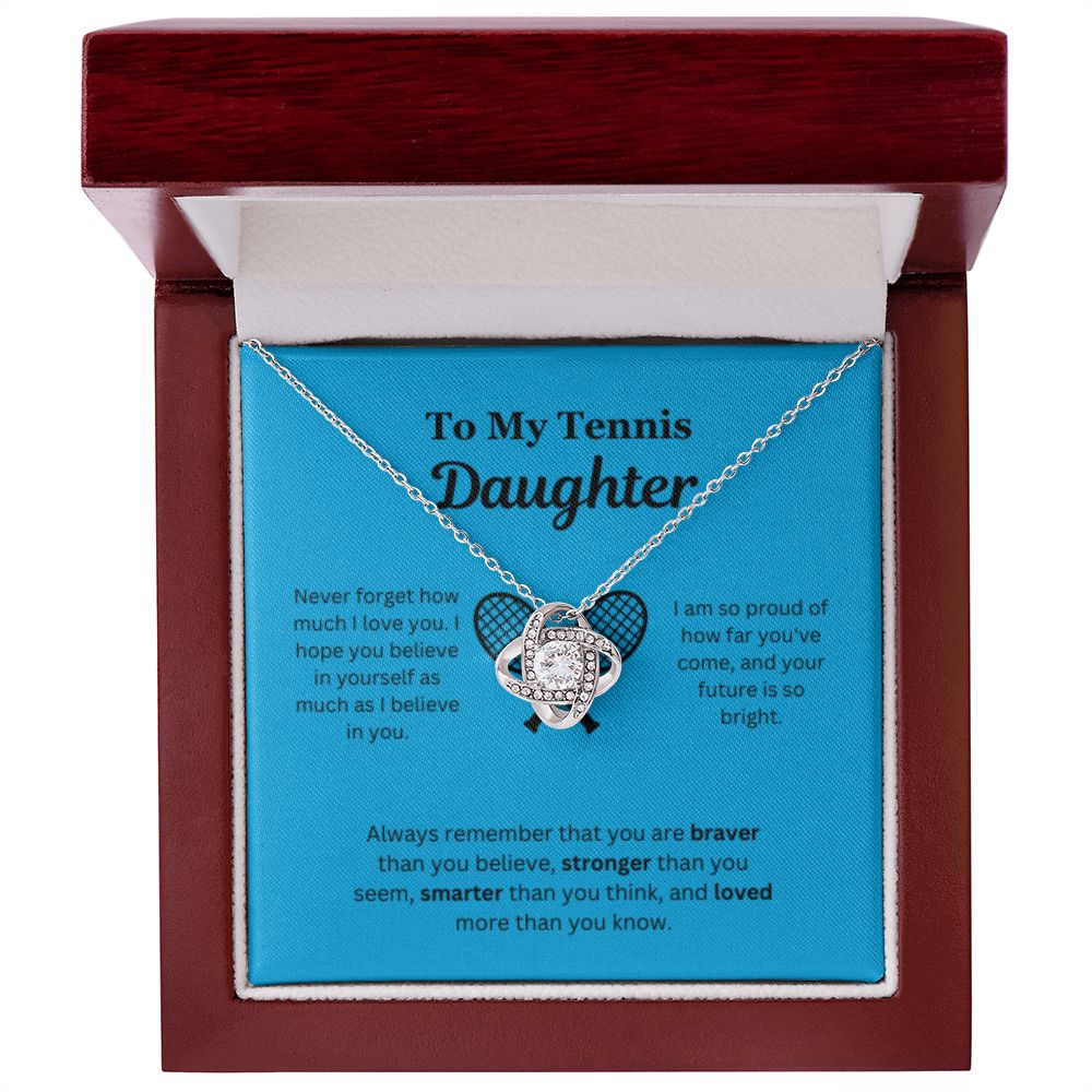 To My Tennis Daughter Necklace, Father-Daughter Jewelry, Mother-Daughter Gift, Birthday Heart Pendant, Gold Love Knot, Message Card