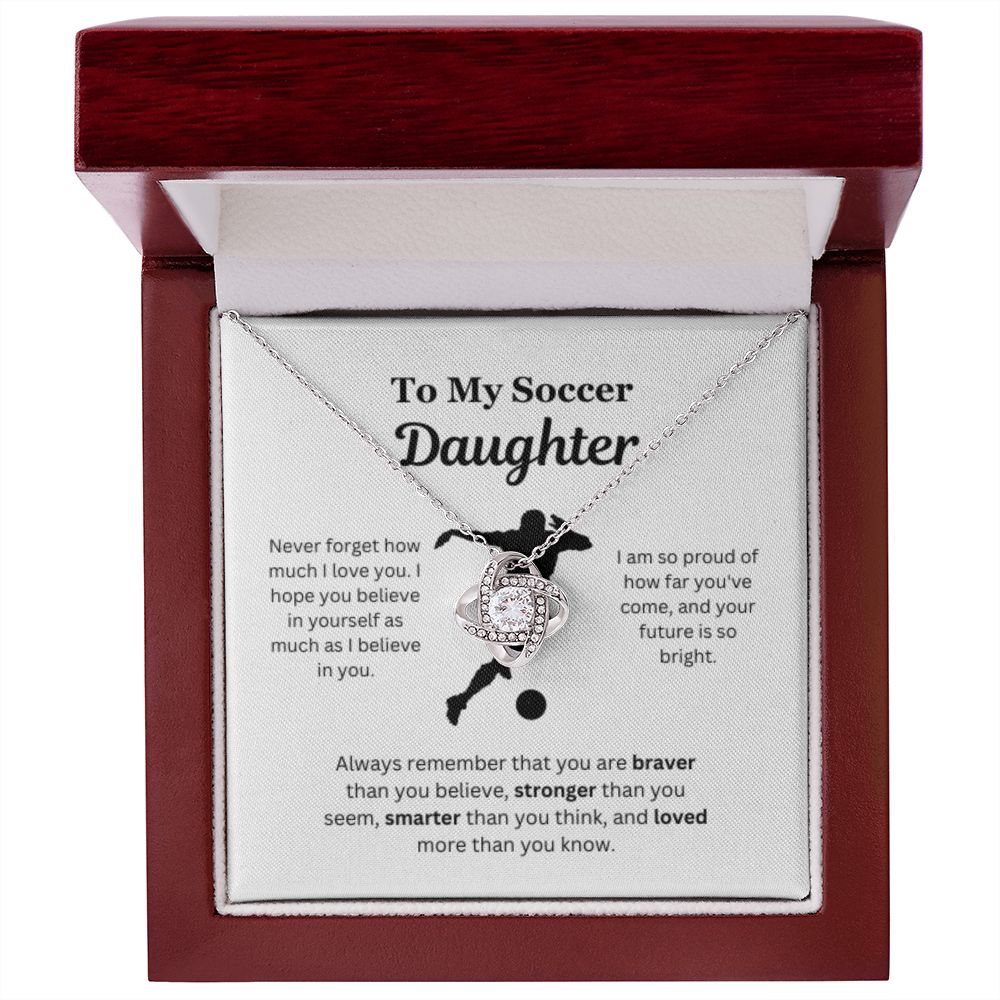 To My Soccer Daughter Necklace, Father-Daughter Jewelry, Mother-Daughter Gift, Birthday Heart Pendant, Gold Love Knot, Message Card