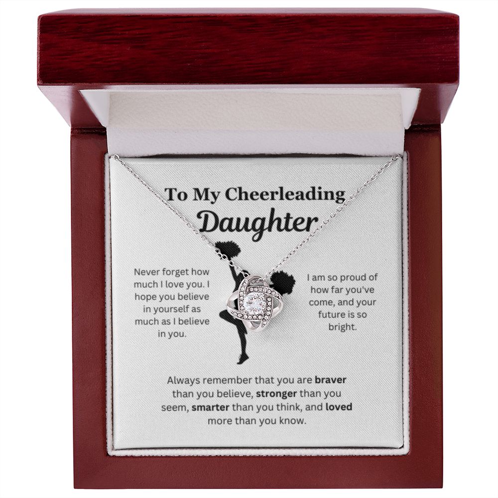 EllePendants To My Cheerleading Daughter Necklace, Father Daughter Necklace, Mother Daughter Necklace, Daughter Birthday, Heart Jewelry, Gold Jewelry, Love Knot, Message Card Necklace