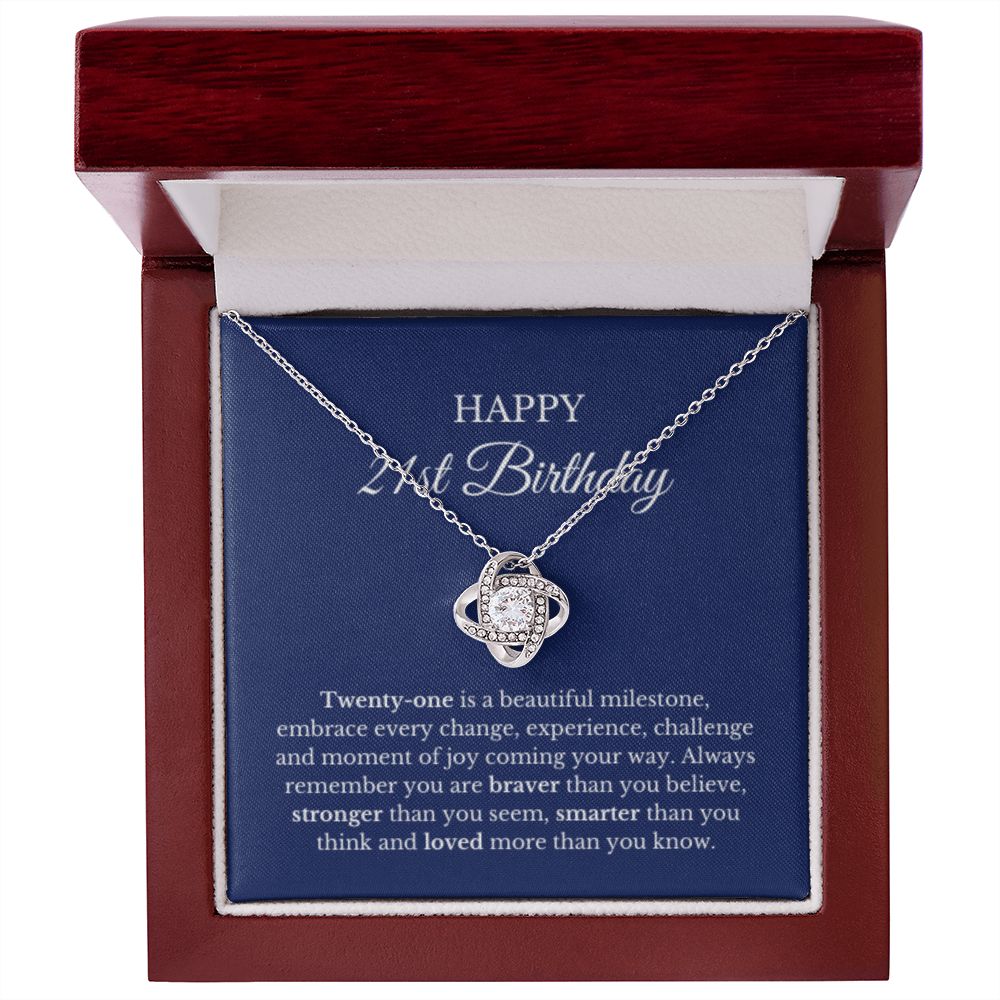 21st Birthday Necklace, Birthday Love Knot Necklace, Birthday Gifts For Woman, Birthday Card, Pendant Necklace