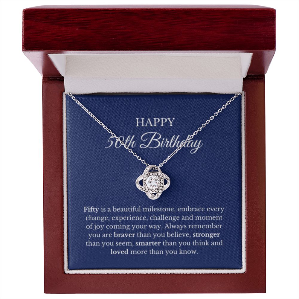 50th Birthday Necklace, Birthday Love Knot Necklace, Birthday Gifts For Woman, Birthday Card, Pendant Necklace