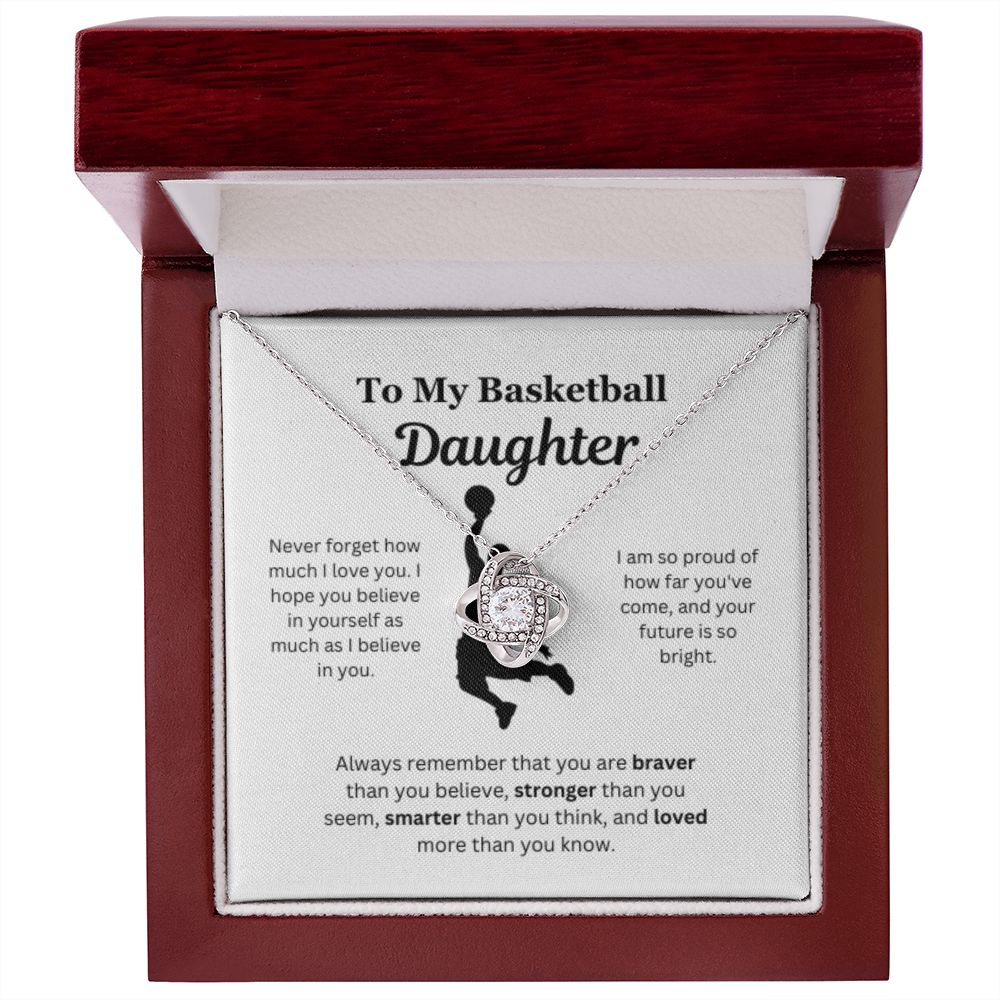 To My Basketball Daughter Necklace, Father-Daughter Jewelry, Mother-Daughter Gift, Birthday Heart Pendant, Gold Jewelry, Message Card