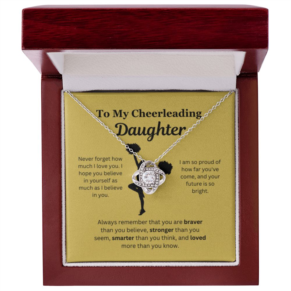 EllePendants To My Cheerleading Daughter Necklace, Father Daughter Necklace, Mother Daughter Necklace, Daughter Birthday, Heart Jewelry, Gold Jewelry, Love Knot, Message Card Necklace