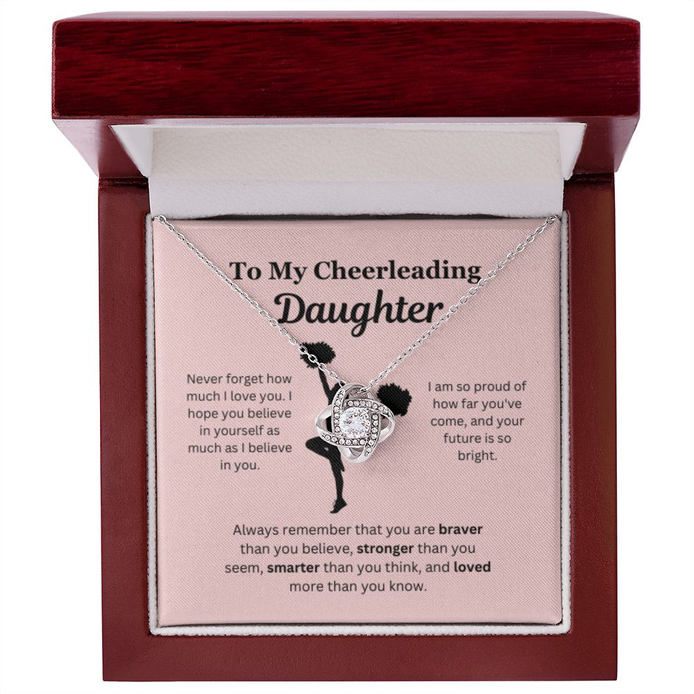 EllePendants To My Cheerleading Daughter Necklace, Father Daughter Necklace, Mother Daughter Necklace, Daughter Birthday, Heart Jewelry, Gold Jewelry, Love Knot, Message Card Necklace