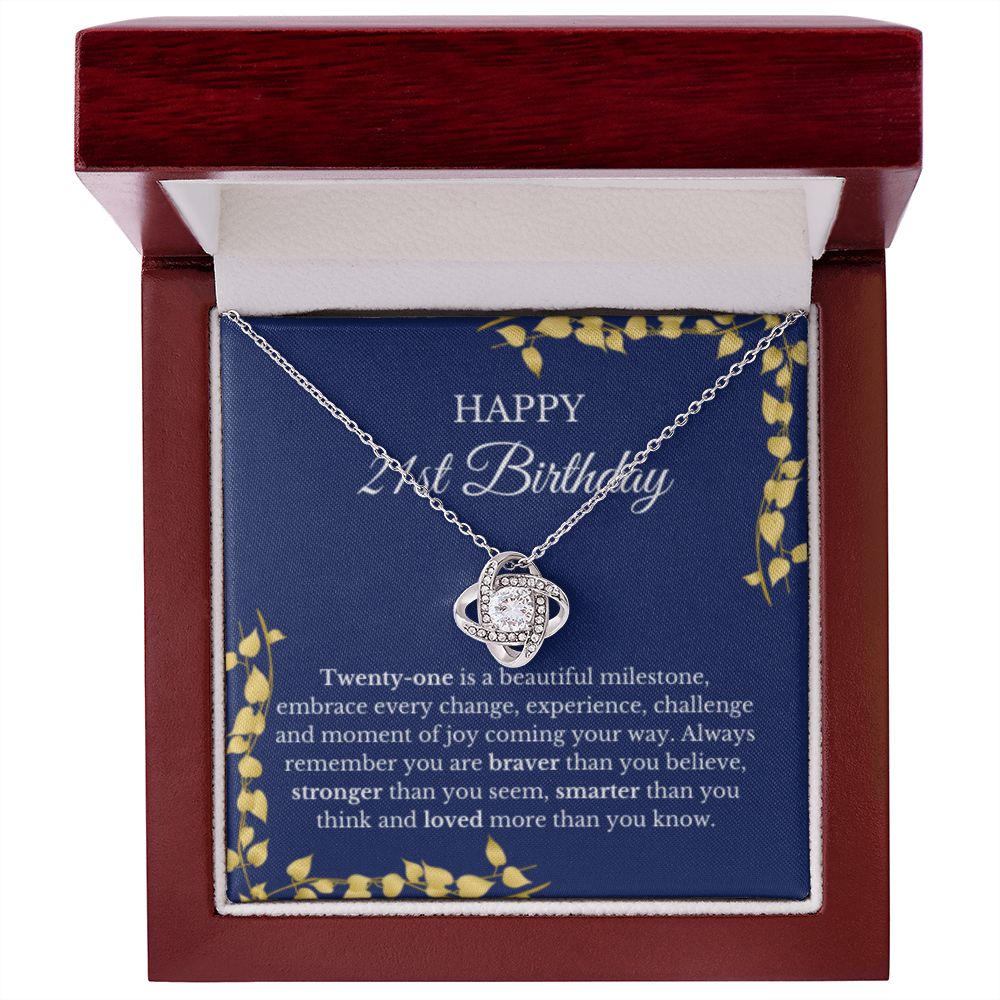 21st Birthday Necklace, Birthday Love Knot Necklace, Birthday Gifts For Woman, Birthday Card, Pendant Necklace