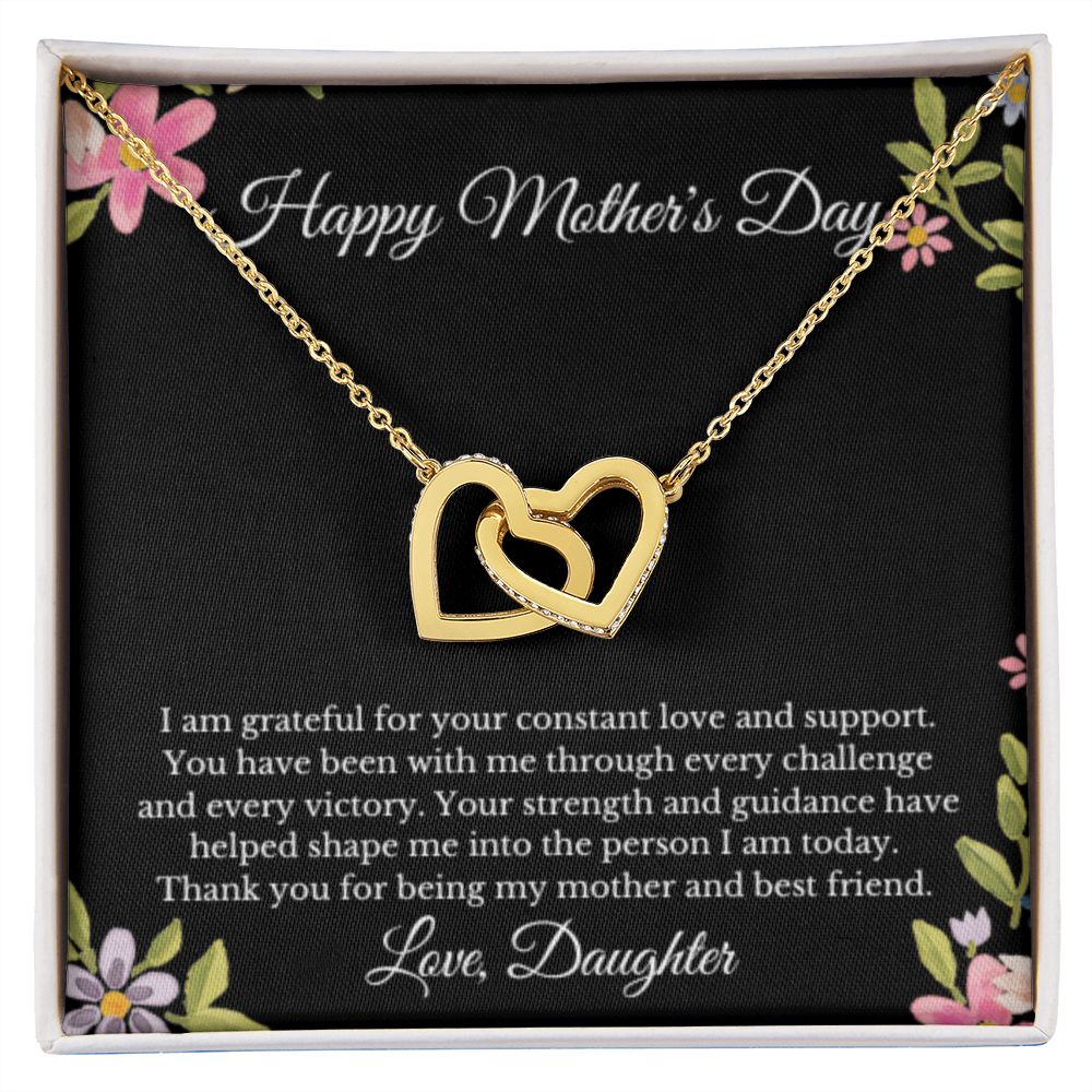 Interlocking Hearts, To Mom From Daughter Message Card Necklace, Mom Birthday Jewelry To Mom From Daughter Gifts, Mom Mother's Day Gifts From Daughter