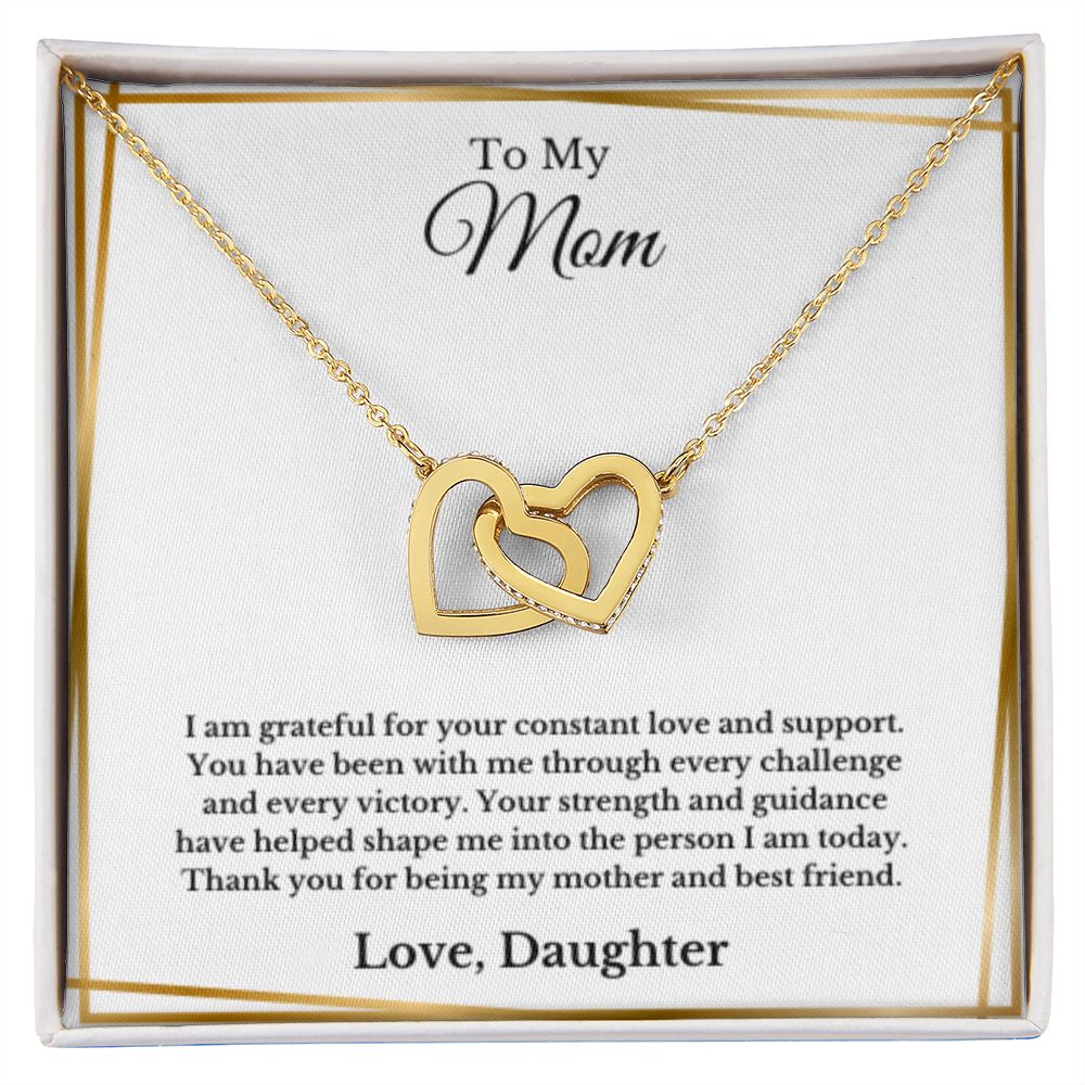 Interlocking Hearts, To Mom From Daughter Message Card Necklace, Mom Birthday Jewelry To Mom From Daughter Gifts, Mom Mother's Day Gifts From Daughter