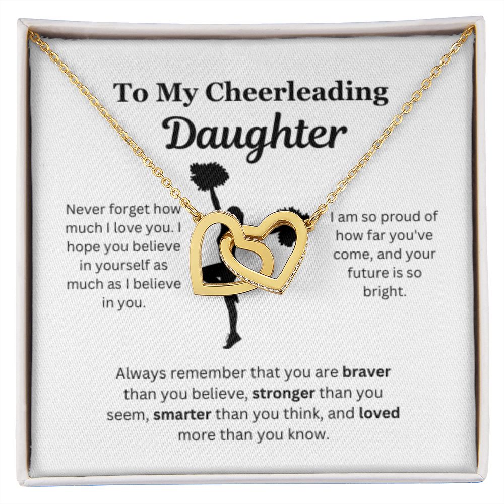 EllePendants To My Cheerleading Daughter Necklace, Father Daughter Necklace, Mother Daughter Necklace, Daughter Birthday, Heart Jewelry, Gold Jewelry, Interlocking Hearts, Message Card Necklace