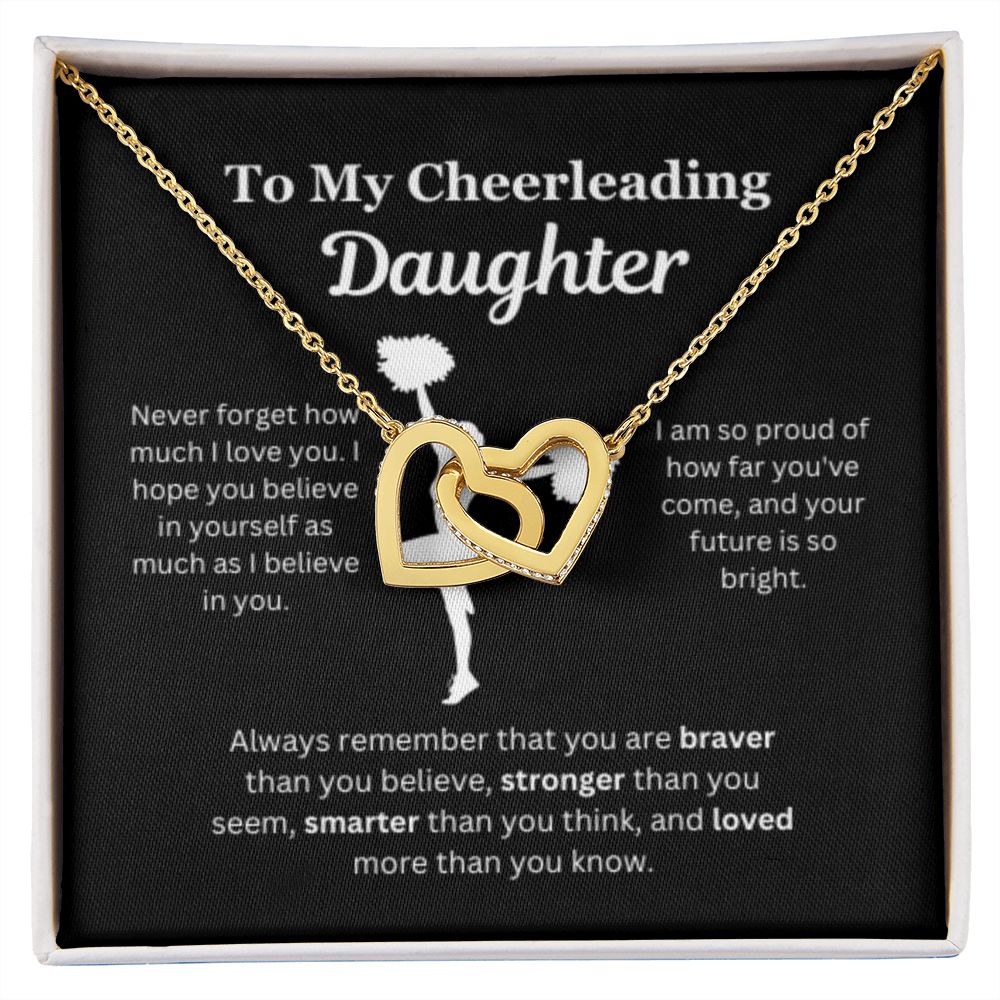 EllePendants To My Cheerleading Daughter Necklace, Father Daughter Necklace, Mother Daughter Necklace, Daughter Birthday, Heart Jewelry, Gold Jewelry, Interlocking Hearts, Message Card Necklace