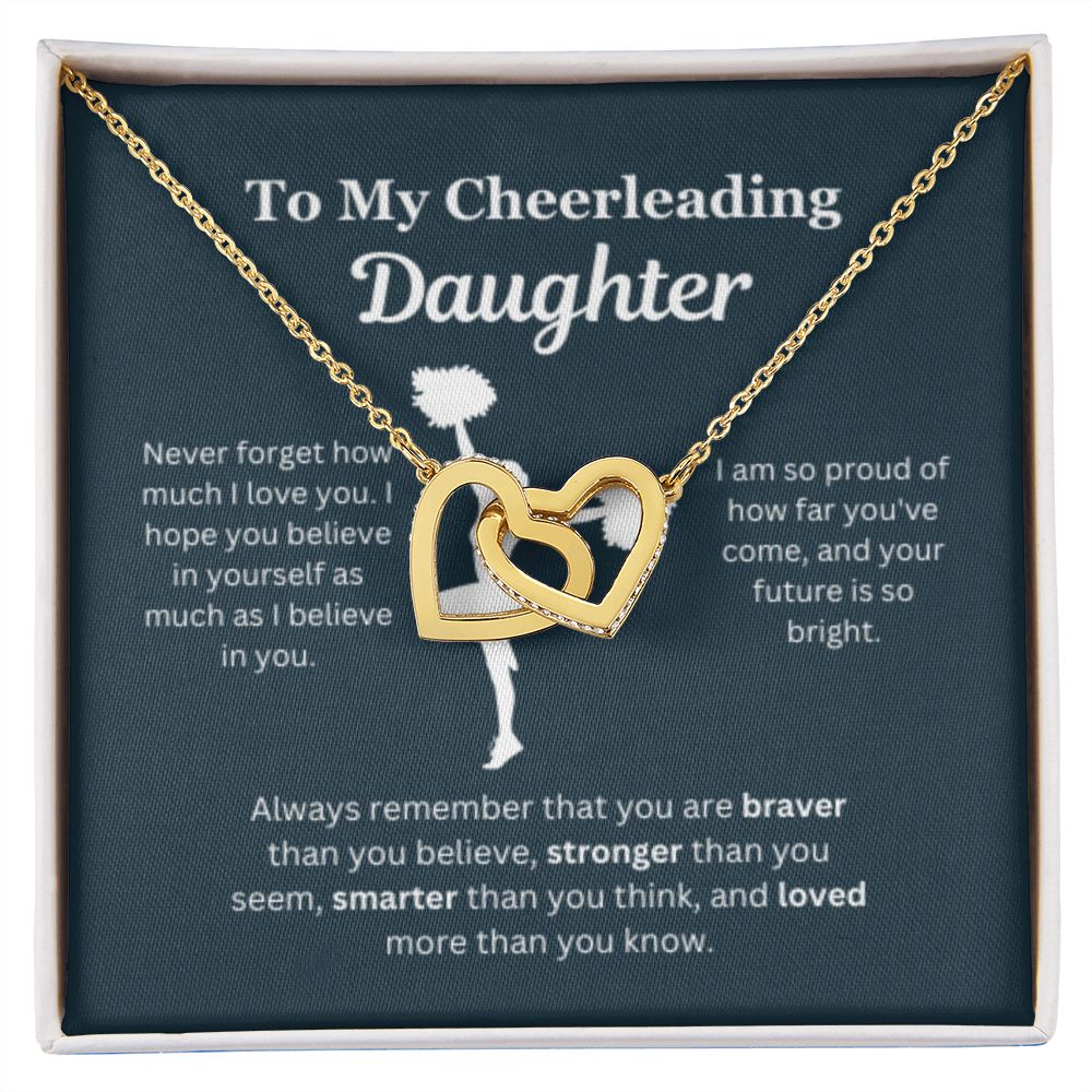 EllePendants To My Cheerleading Daughter Necklace, Father Daughter Necklace, Mother Daughter Necklace, Daughter Birthday, Heart Jewelry, Gold Jewelry, Interlocking Hearts, Message Card Necklace