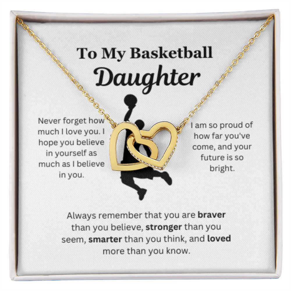 To My Basketball Daughter Necklace, Father-Daughter Jewelry, Mother-Daughter Gift, Birthday Heart Pendant, Gold Jewelry, Message Card