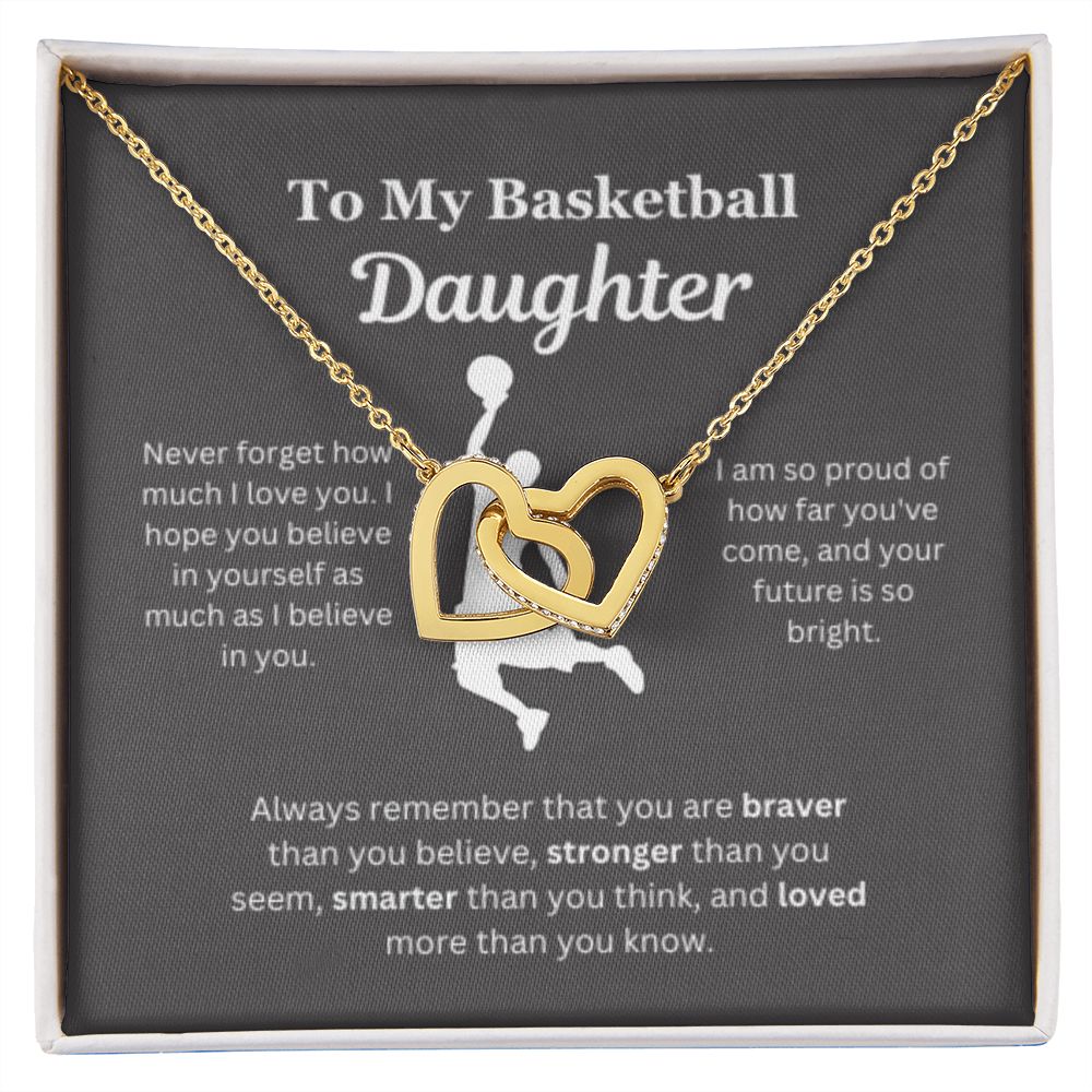 To My Basketball Daughter Necklace, Father-Daughter Jewelry, Mother-Daughter Gift, Birthday Heart Pendant, Gold Jewelry, Message Card