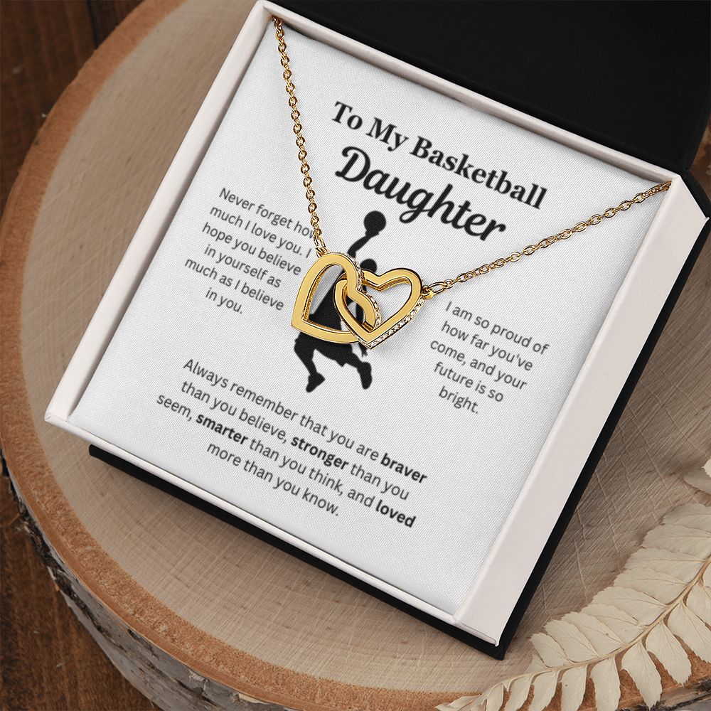 To My Basketball Daughter Necklace, Father-Daughter Jewelry, Mother-Daughter Gift, Birthday Heart Pendant, Gold Jewelry, Message Card