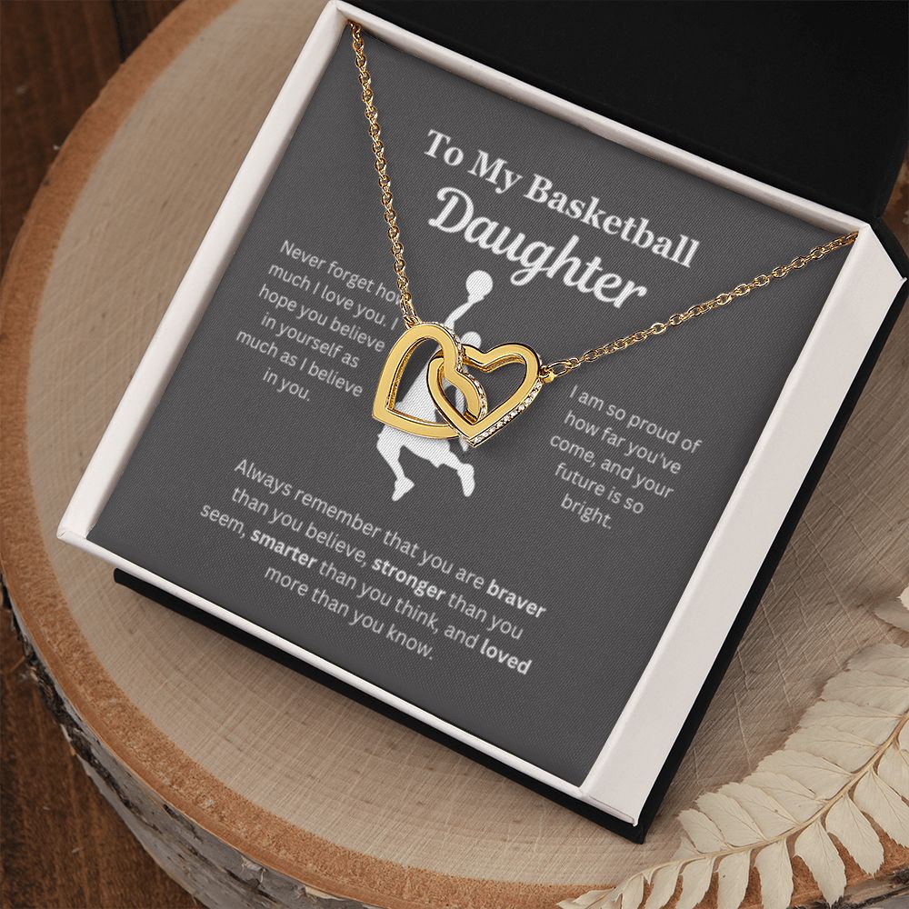 To My Basketball Daughter Necklace, Father-Daughter Jewelry, Mother-Daughter Gift, Birthday Heart Pendant, Gold Jewelry, Message Card