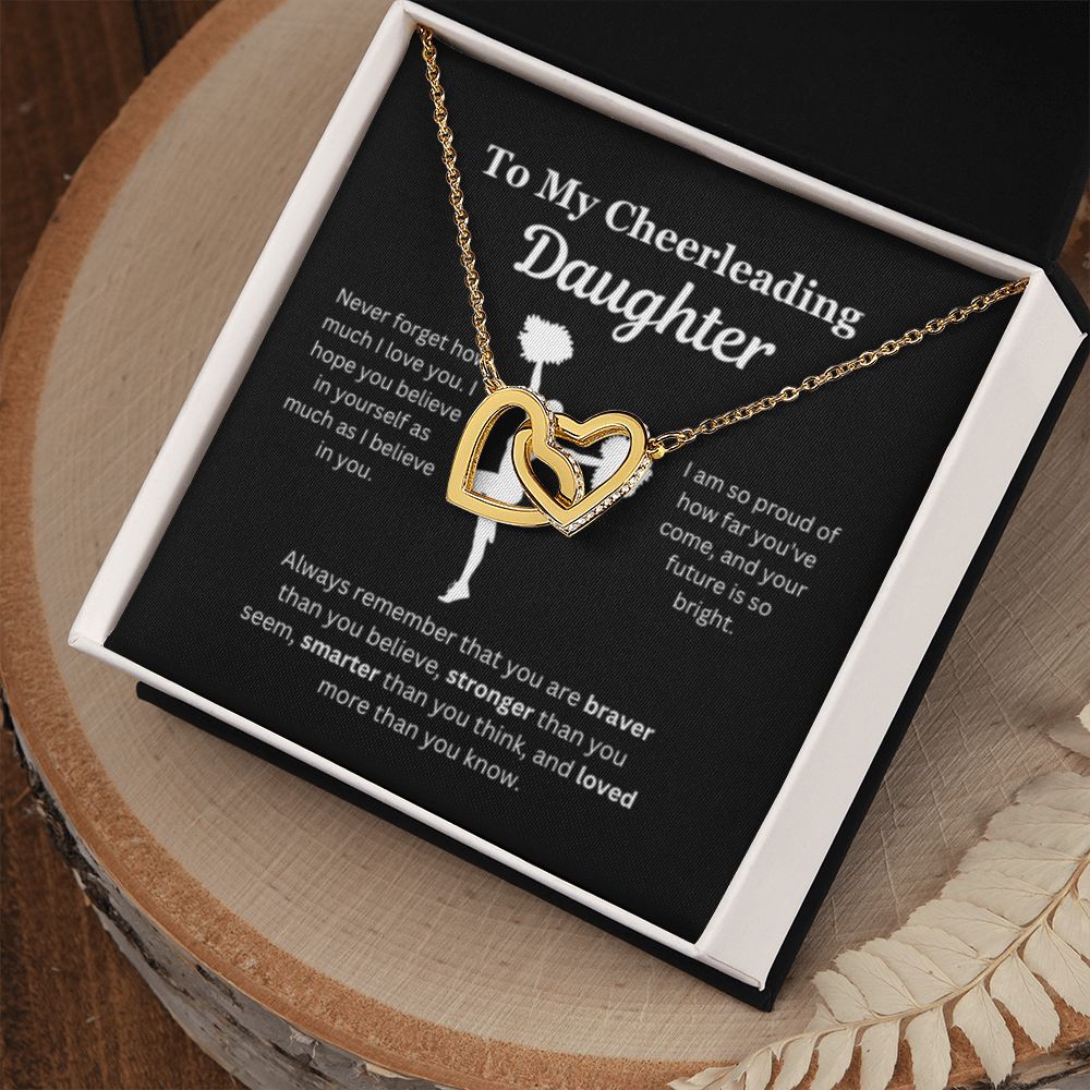 EllePendants To My Cheerleading Daughter Necklace, Father Daughter Necklace, Mother Daughter Necklace, Daughter Birthday, Heart Jewelry, Gold Jewelry, Interlocking Hearts, Message Card Necklace