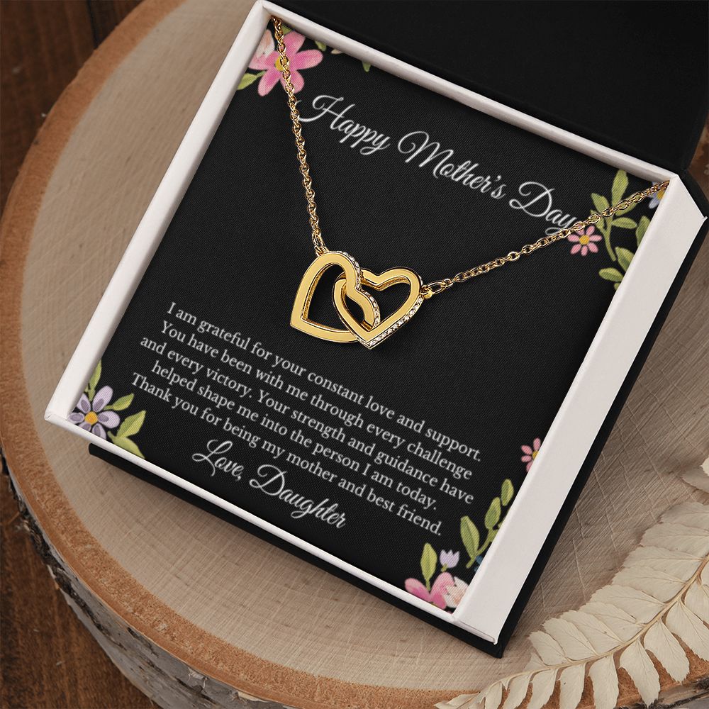 Interlocking Hearts, To Mom From Daughter Message Card Necklace, Mom Birthday Jewelry To Mom From Daughter Gifts, Mom Mother's Day Gifts From Daughter