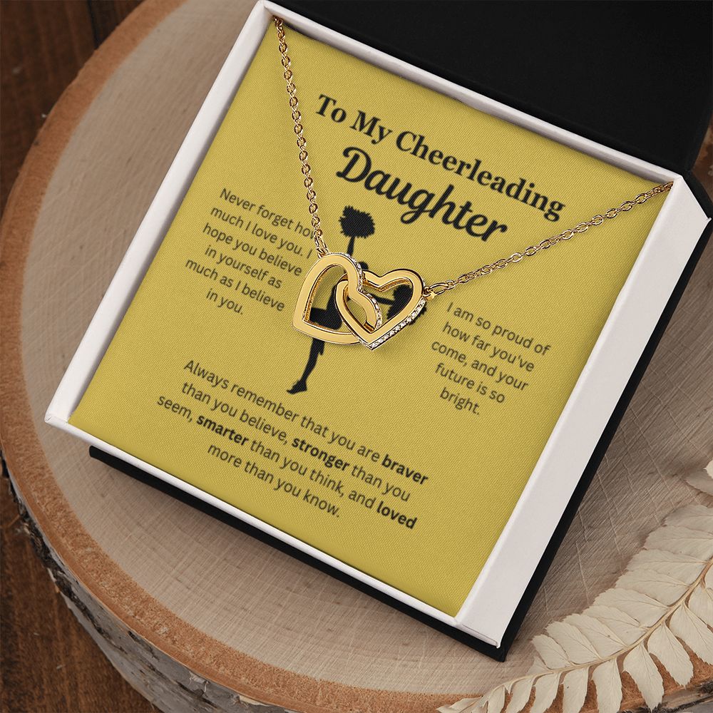 EllePendants To My Cheerleading Daughter Necklace, Father Daughter Necklace, Mother Daughter Necklace, Daughter Birthday, Heart Jewelry, Gold Jewelry, Interlocking Hearts, Message Card Necklace