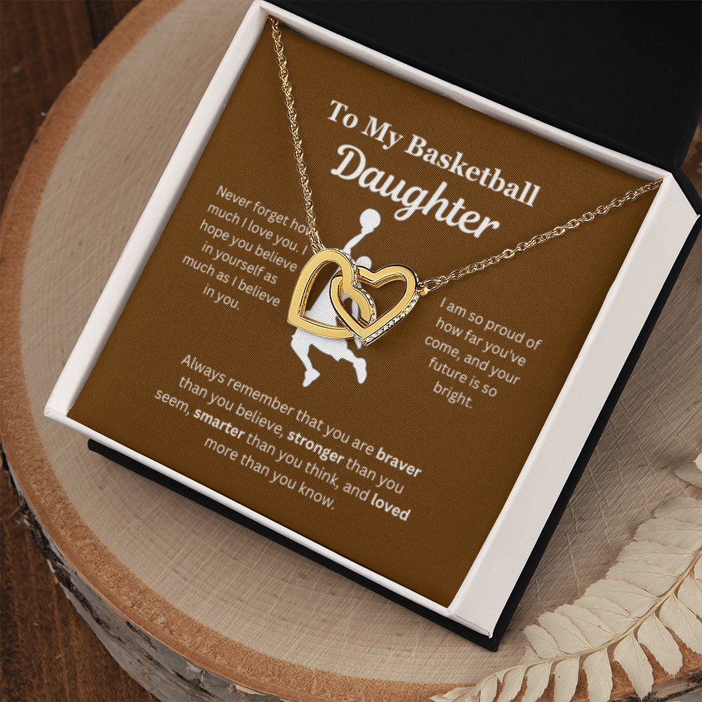 To My Basketball Daughter Necklace, Father-Daughter Jewelry, Mother-Daughter Gift, Birthday Heart Pendant, Gold Jewelry, Message Card