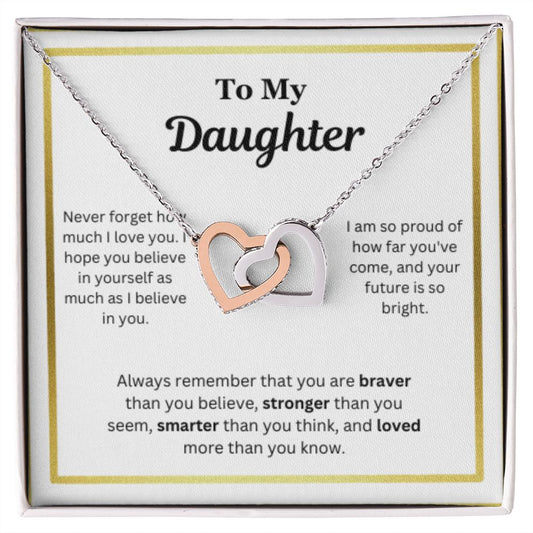 EllePendants To My Daughter Necklace, Father Daughter Necklace, Mother Daughter Necklace, Daughter Birthday, Heart Jewelry, Gold Jewelry, Interlocking Hearts, Message Card Necklace