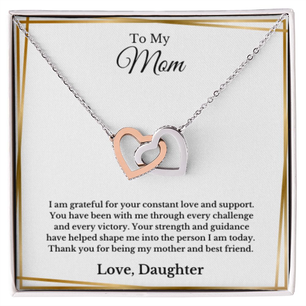 Interlocking Hearts, To Mom From Daughter Message Card Necklace, Mom Birthday Jewelry To Mom From Daughter Gifts, Mom Mother's Day Gifts From Daughter