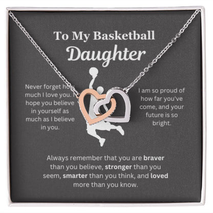 To My Basketball Daughter Necklace, Father-Daughter Jewelry, Mother-Daughter Gift, Birthday Heart Pendant, Gold Jewelry, Message Card