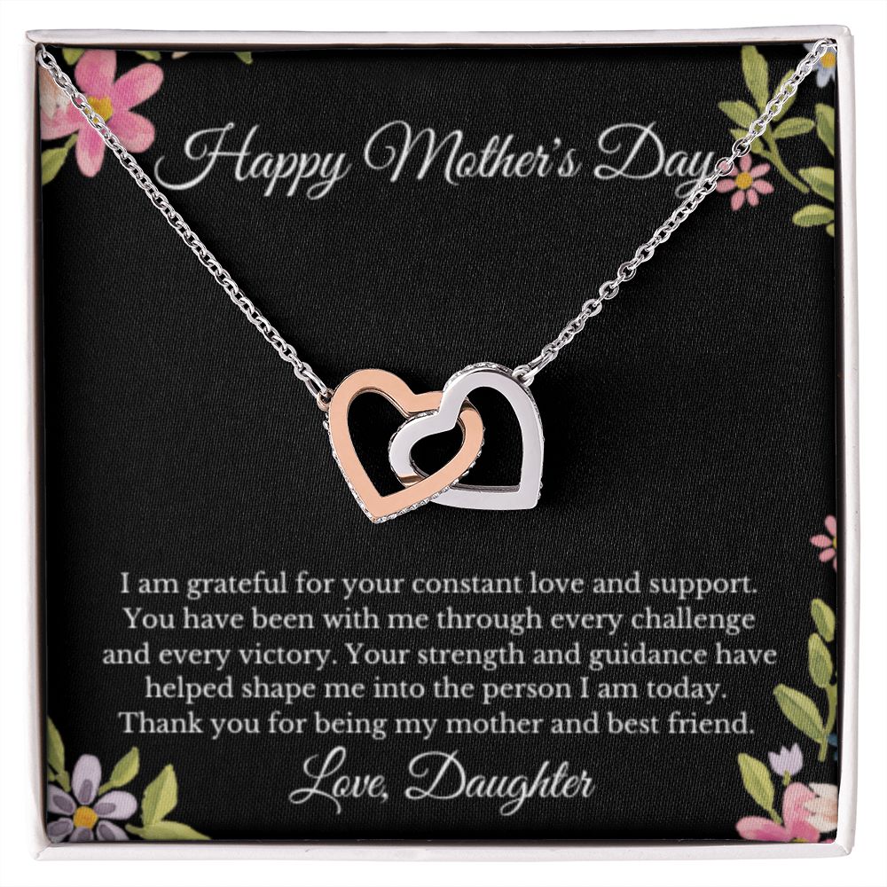 Interlocking Hearts, To Mom From Daughter Message Card Necklace, Mom Birthday Jewelry To Mom From Daughter Gifts, Mom Mother's Day Gifts From Daughter