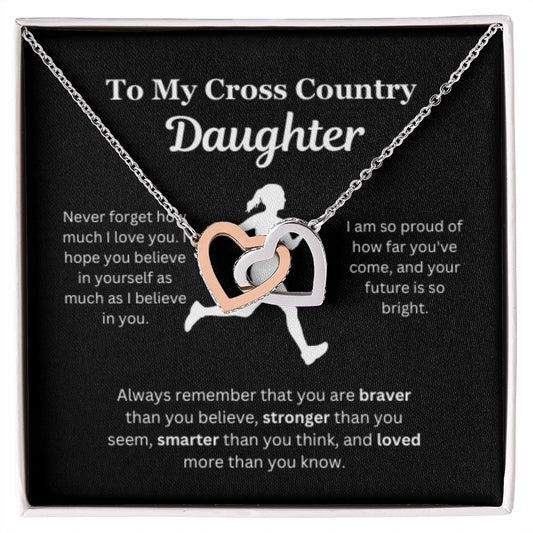 EllePendants To My Cross Country Daughter Necklace, Father Daughter Necklace, Mother Daughter Necklace, Daughter Birthday, Heart Jewelry, Gold Jewelry