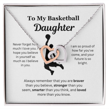 To My Basketball Daughter Necklace, Father-Daughter Jewelry, Mother-Daughter Gift, Birthday Heart Pendant, Gold Jewelry, Message Card