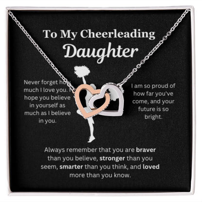 EllePendants To My Cheerleading Daughter Necklace, Father Daughter Necklace, Mother Daughter Necklace, Daughter Birthday, Heart Jewelry, Gold Jewelry, Interlocking Hearts, Message Card Necklace