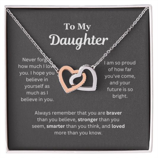 EllePendants To My Daughter Necklace, Father Daughter Necklace, Mother Daughter Necklace, Daughter Birthday, Heart Jewelry, Gold Jewelry, Interlocking Hearts, Message Card Necklace