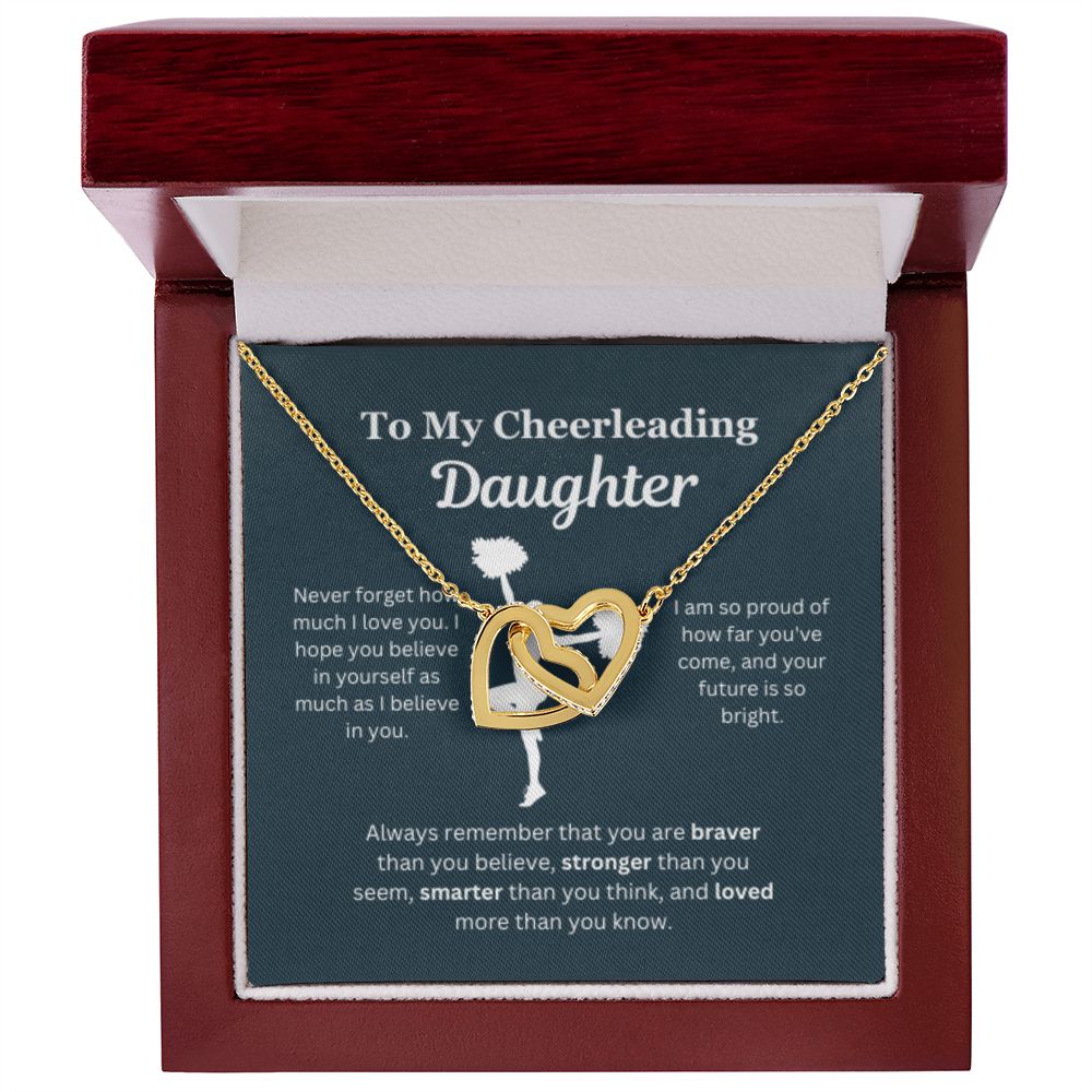 EllePendants To My Cheerleading Daughter Necklace, Father Daughter Necklace, Mother Daughter Necklace, Daughter Birthday, Heart Jewelry, Gold Jewelry, Interlocking Hearts, Message Card Necklace