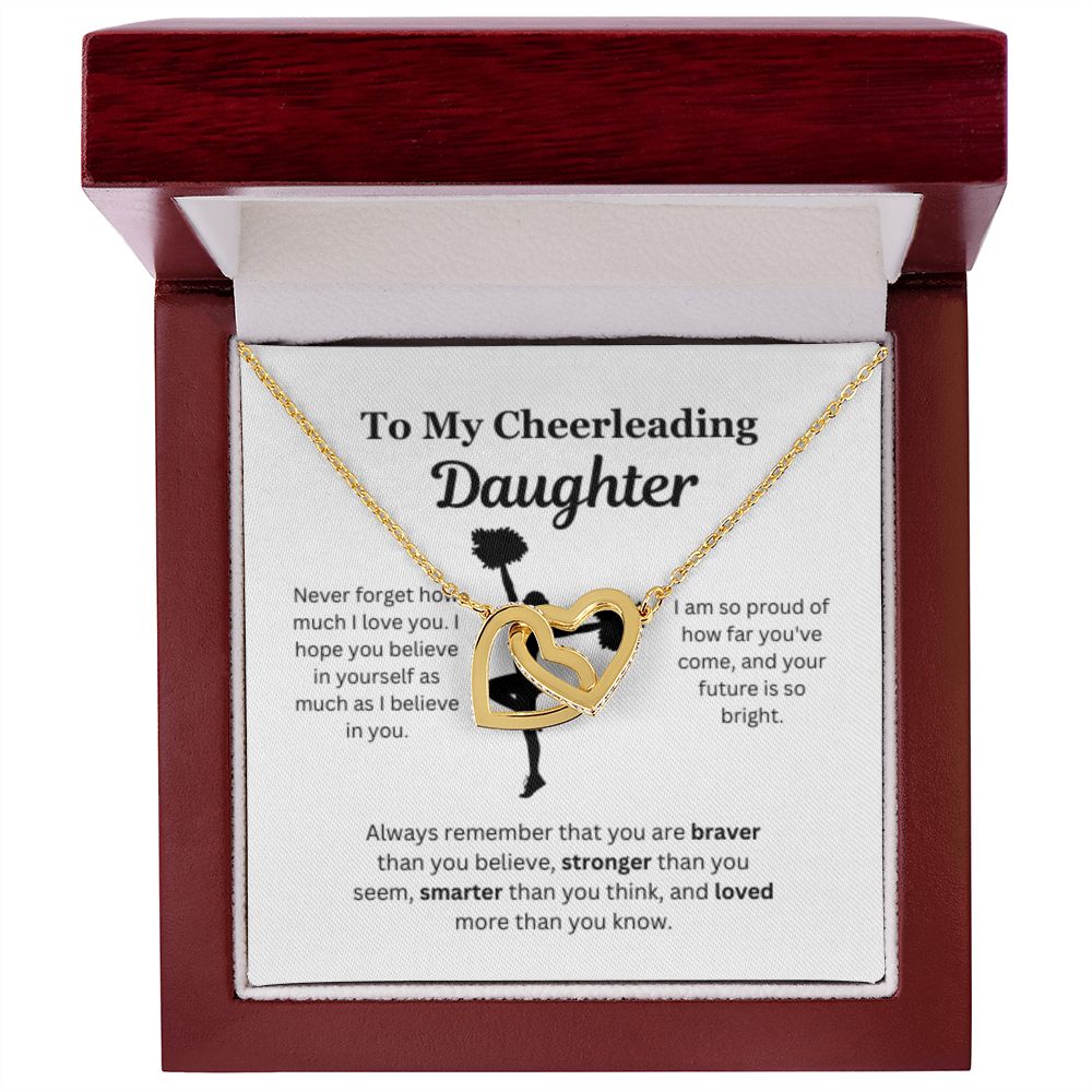 EllePendants To My Cheerleading Daughter Necklace, Father Daughter Necklace, Mother Daughter Necklace, Daughter Birthday, Heart Jewelry, Gold Jewelry, Interlocking Hearts, Message Card Necklace