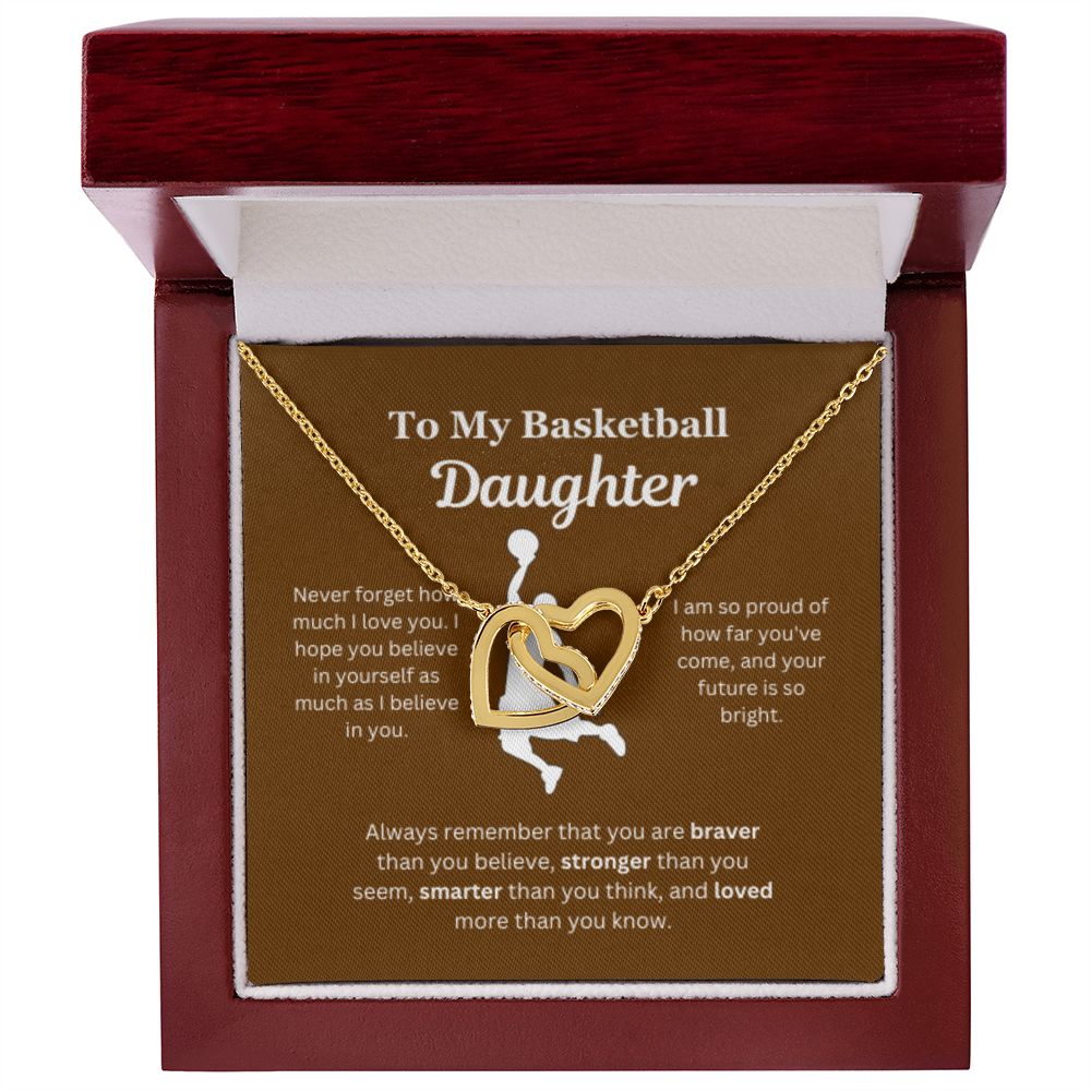 To My Basketball Daughter Necklace, Father-Daughter Jewelry, Mother-Daughter Gift, Birthday Heart Pendant, Gold Jewelry, Message Card