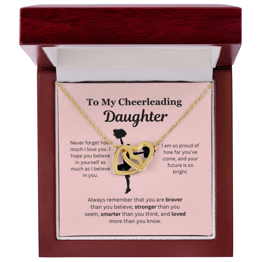 EllePendants To My Cheerleading Daughter Necklace, Father Daughter Necklace, Mother Daughter Necklace, Daughter Birthday, Heart Jewelry, Gold Jewelry, Interlocking Hearts, Message Card Necklace