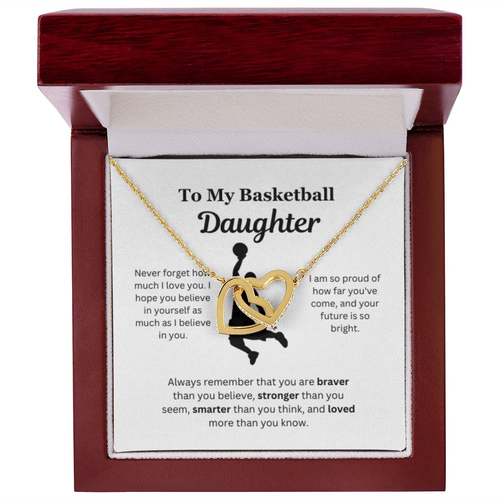 To My Basketball Daughter Necklace, Father-Daughter Jewelry, Mother-Daughter Gift, Birthday Heart Pendant, Gold Jewelry, Message Card