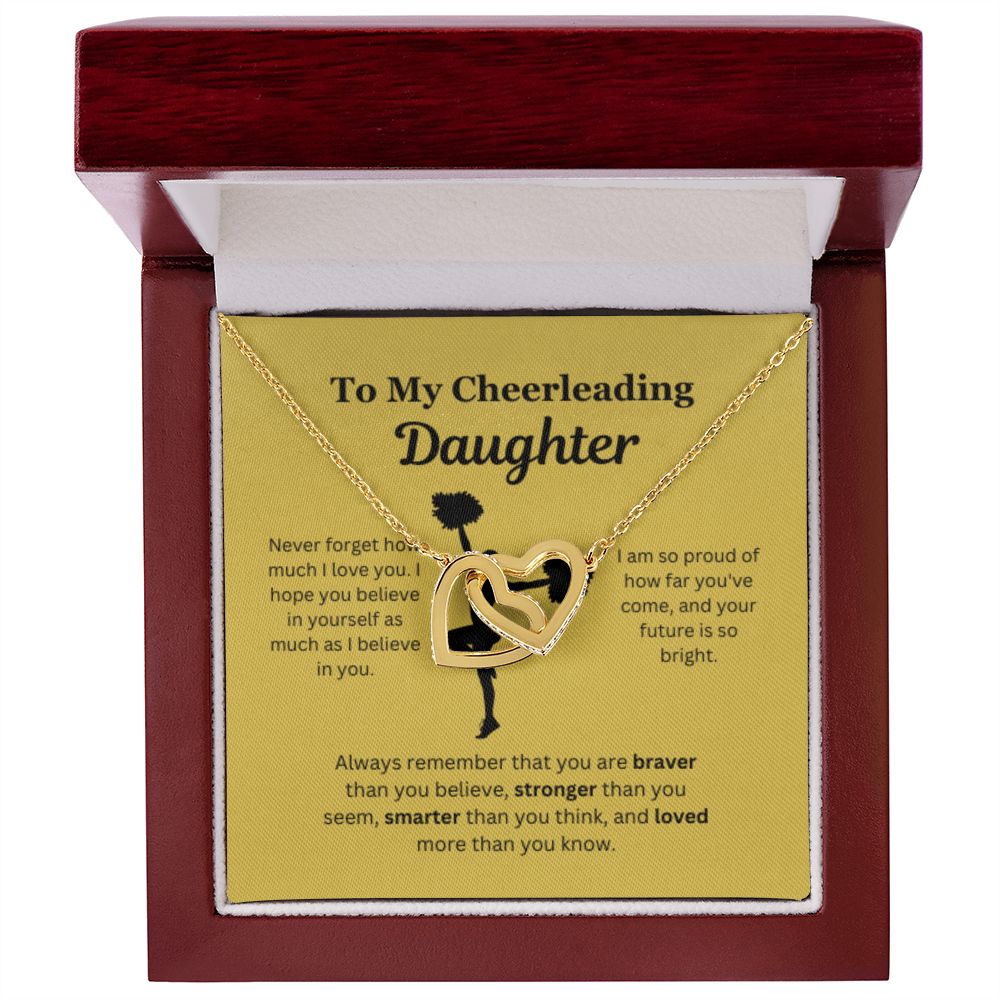 EllePendants To My Cheerleading Daughter Necklace, Father Daughter Necklace, Mother Daughter Necklace, Daughter Birthday, Heart Jewelry, Gold Jewelry, Interlocking Hearts, Message Card Necklace